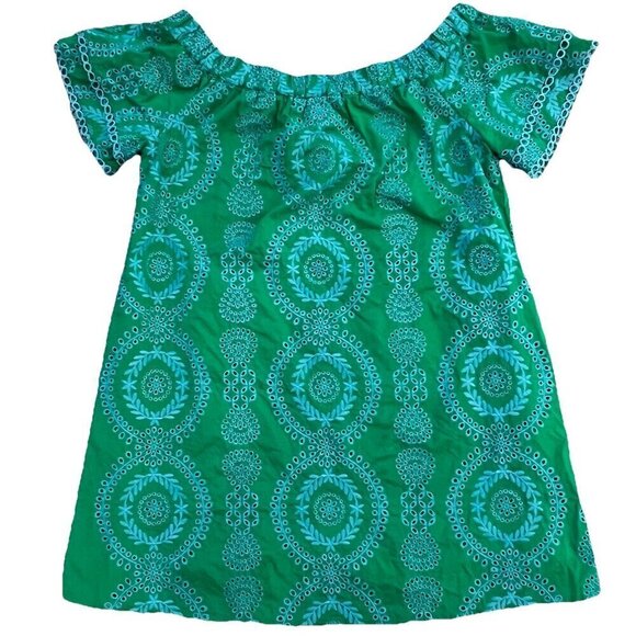 Skies are Blue Dresses & Skirts - Skies Are Blue Eyelet Off the Shoulder Mini Dress Size Medium Cotton Green Beach